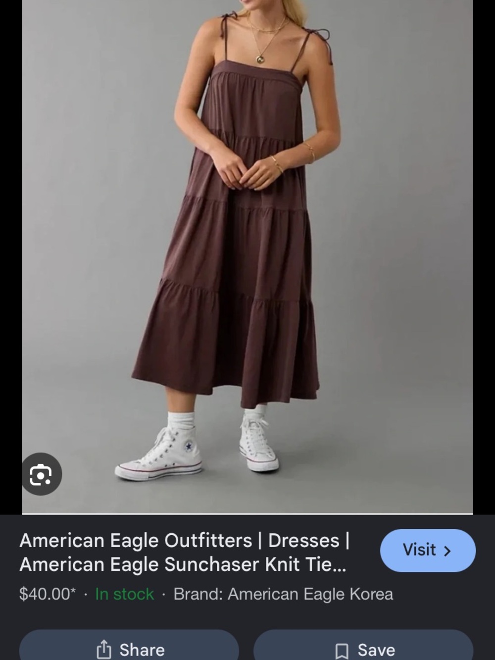 American Eagle Outfitters Brown Tie-Shoulder Tiered Midi Dress BRAND NEW